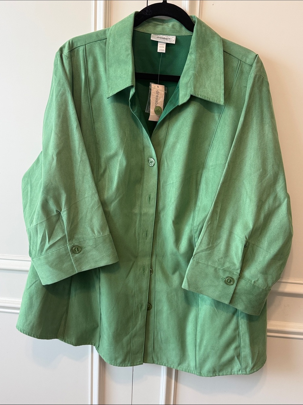 dressbarn Lime Green Button-Front Collared Shirt Jacket